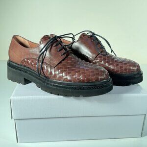 Braided Brown Leather Women's Oxford Shoes Made in Spain New US 8.5